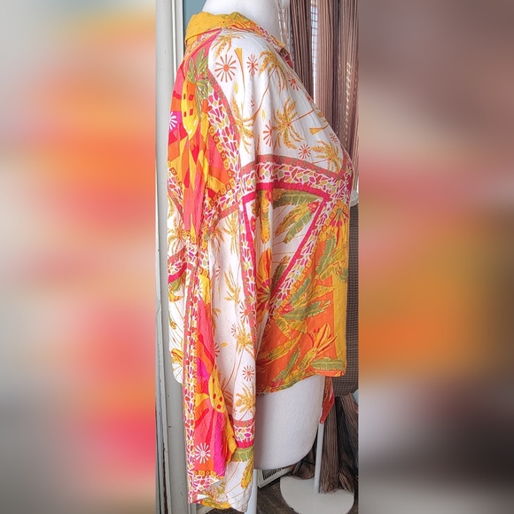 Haute Hippie Cropped Tie Waist Blouse Womens S Vibrant Multi Tropical Pineapples - Picture 5 of 11